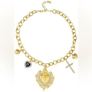 Gold Heart Charm Necklace Chunky Cross Necklace Heart 18K Gold Plated